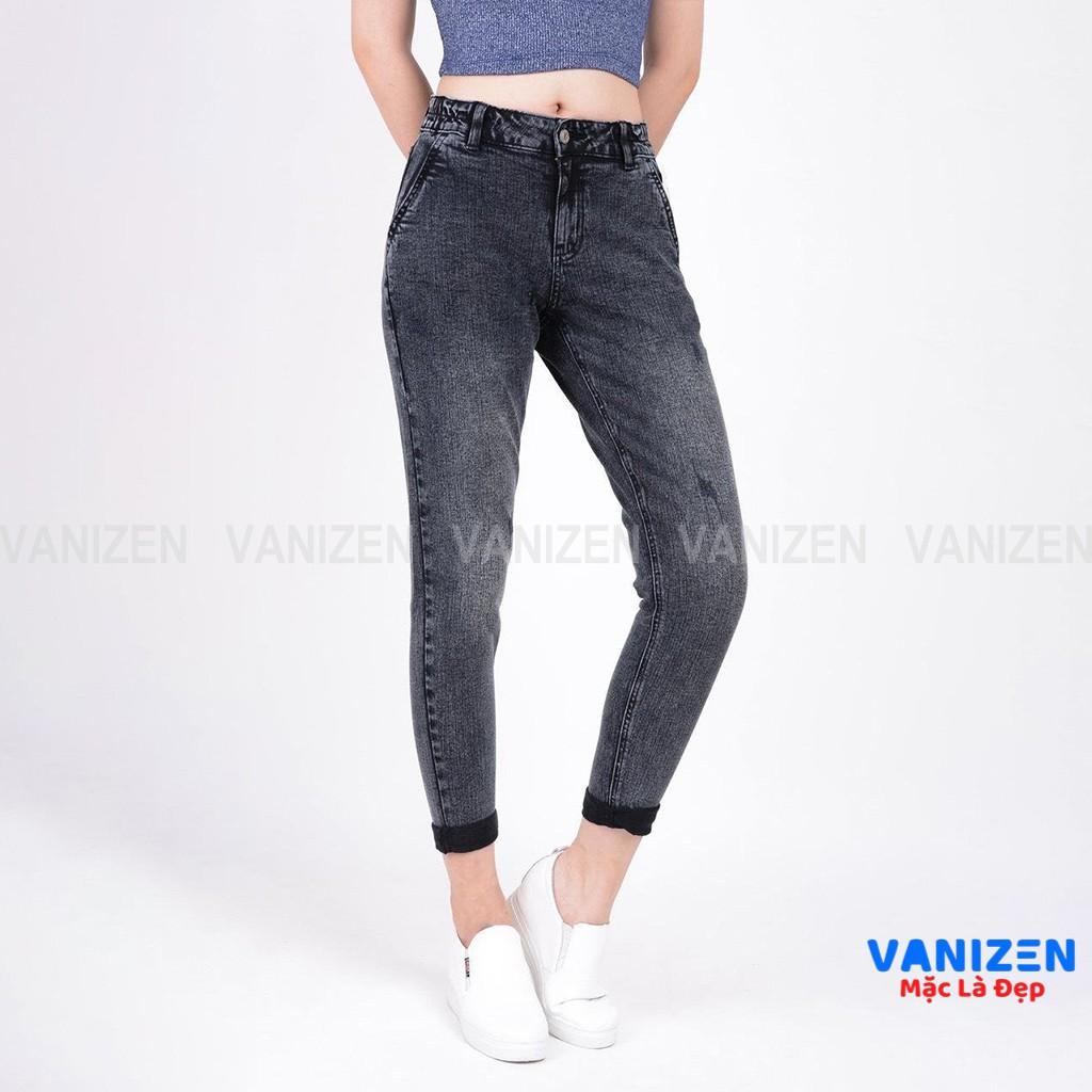 Quần jean nữ ống rộng baggy đẹp lưng cao cạp bán chun xám xước hàng cao cấp mã 450 VANIZEN