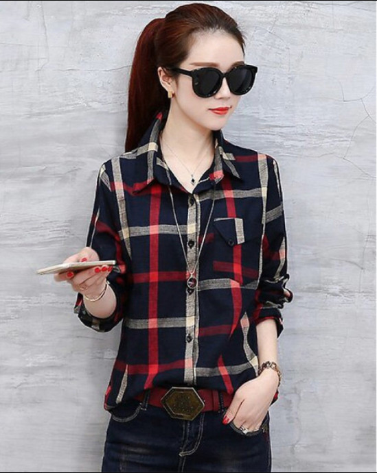 Áo sơ mi nữ kẻ caro màu có túi s57