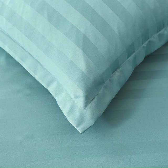 Bộ Ga Gối Cotton Kẻ 3F Lidaco Chuyên Dụng Cho Homestay, Khách Sạn - Xanh Ngọc