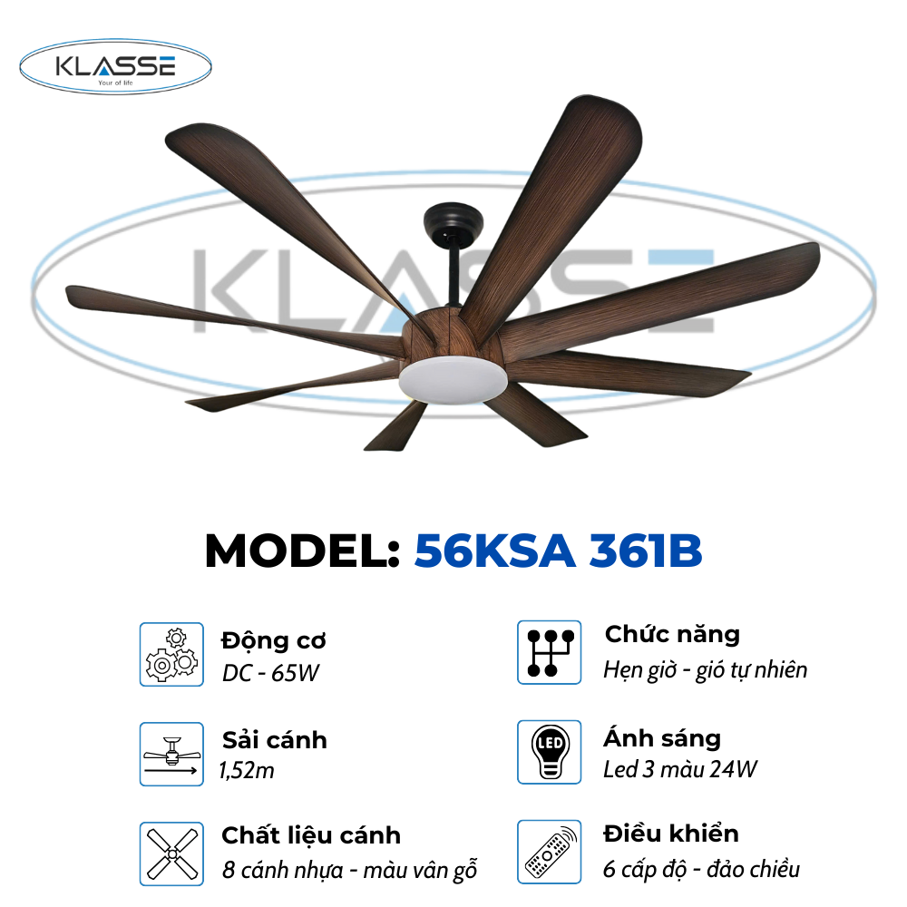 Quạt trần một đèn Klasse 56KSA 361B Hàng chính hãng