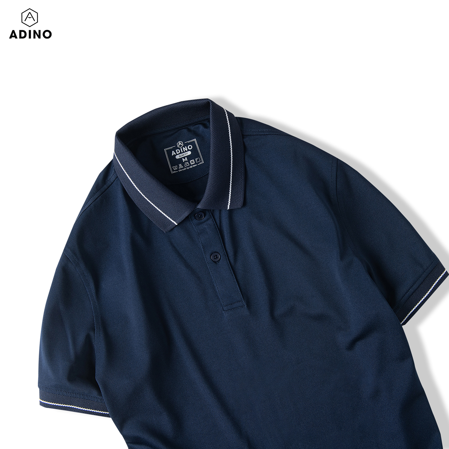 Áo polo nữ màu xanh đen phối viền ADINO vải polyester cotton không bai xù dáng slimfit công sở hơi ôm trẻ trung APN04