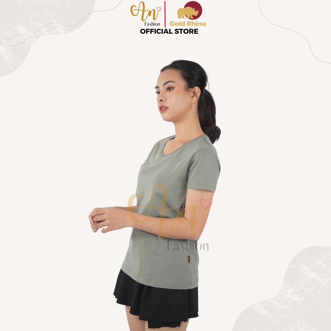 Áo Thun Nữ Cổ Tròn Màu OLIVE 100% Cotton Cao Cấp, Công Nghệ Khử Mùi Ag+, Thoáng Mát Suốt Cả Ngày - Gold Rhino