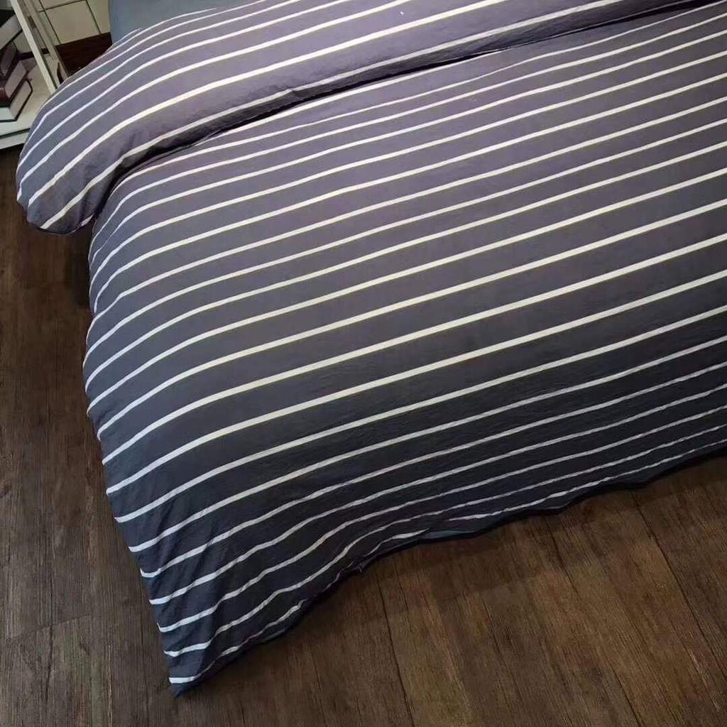 Set 4 Món Chăn Ga Gối Cotton Đũi KẺ NGANG