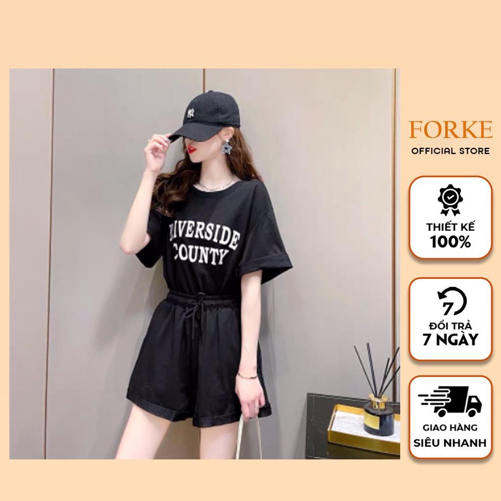 Bộ Quần Áo Cộc RiverSide, Set Áo Phông Cổ Tròn Kèm Quần Short Ống Rộng 2 Màu