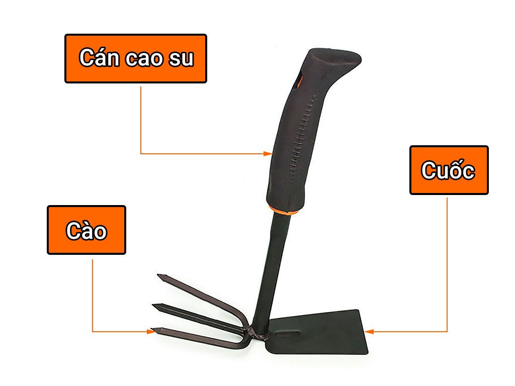 Cuốc cào sới đất 2 đầu mini cán cao su 28cm