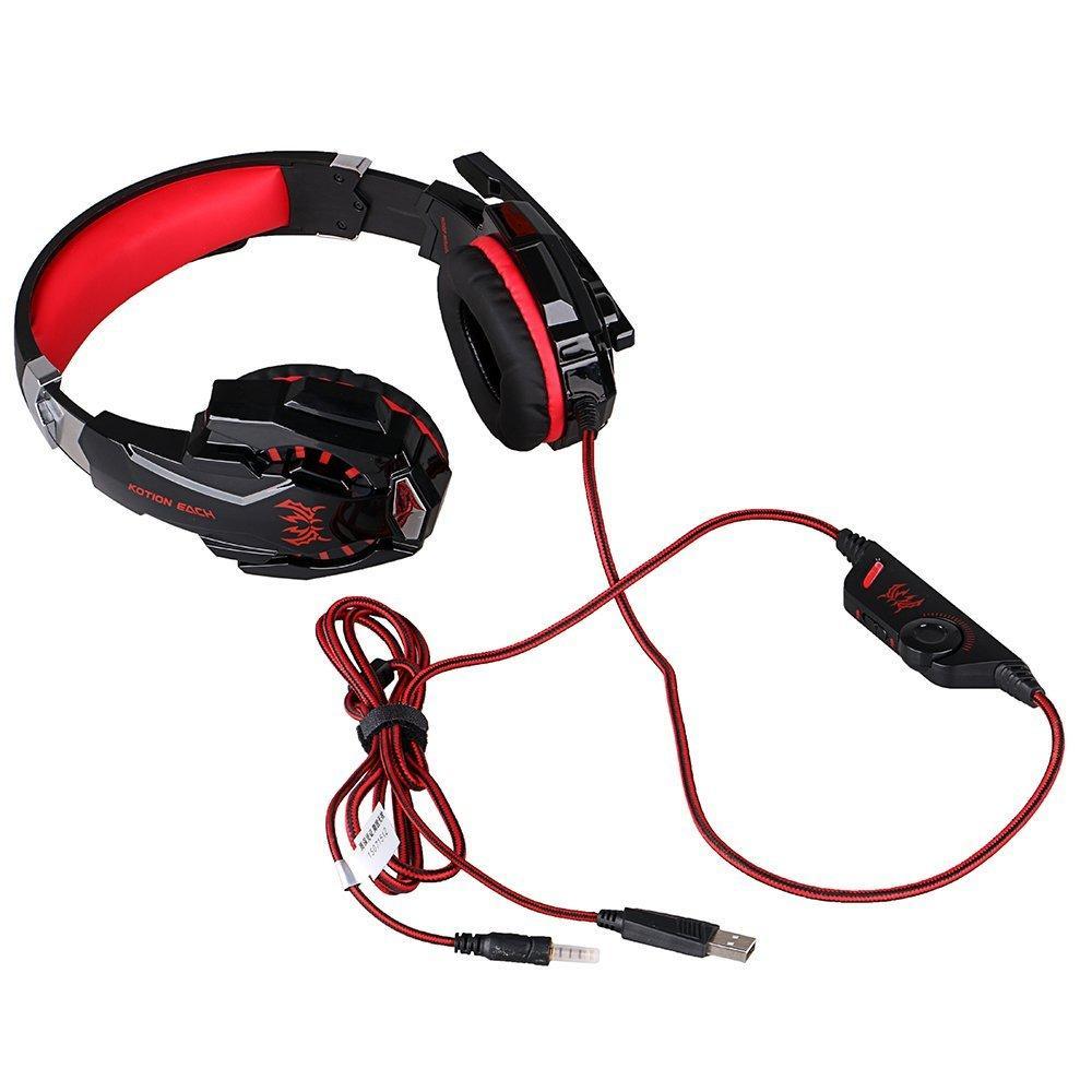 Deep Bass Game Headphone Sound Over-Ear Gaming Headset w/ LED Light Red
