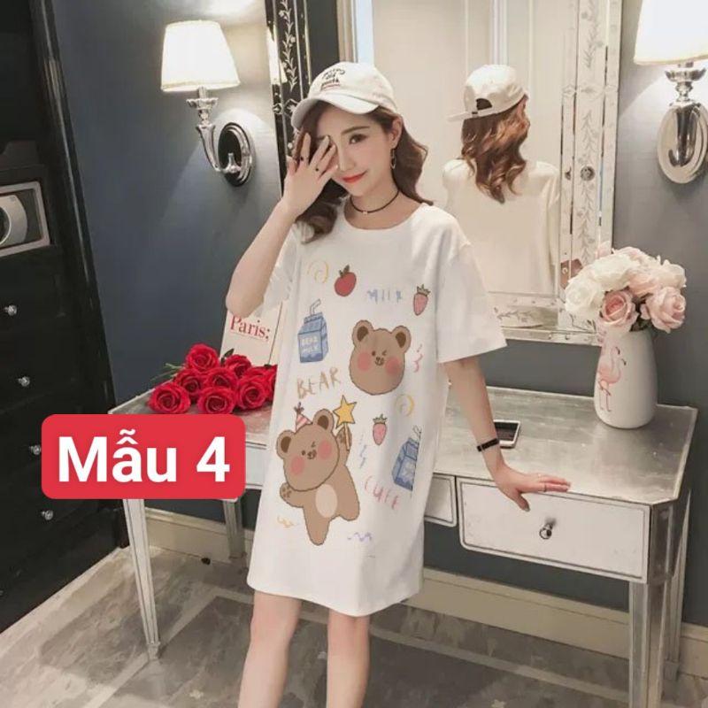 váy ngủ dáng suông chất cotton các hình gấu