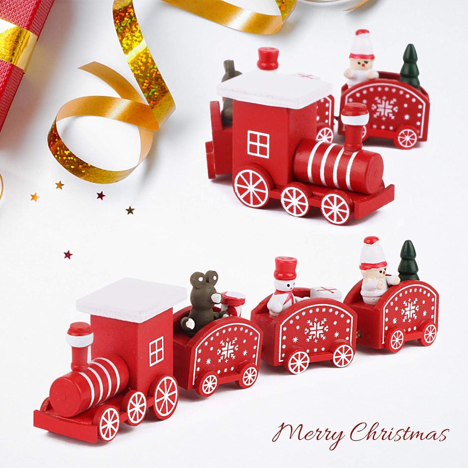 2 chiếc Gỗ Nhỏ Trang Trí Xe Lửa Giáng Sinh Mặt Dây Chuyền Xe Lửa Đoàn Người Tuyết Ông Già Noel Quà Tặng Sáng Tạo Trang Trí Bàn Thủ Công Bữa Tiệc Vườn Tại Nhà Năm Mới Màu Đỏ Trắng
