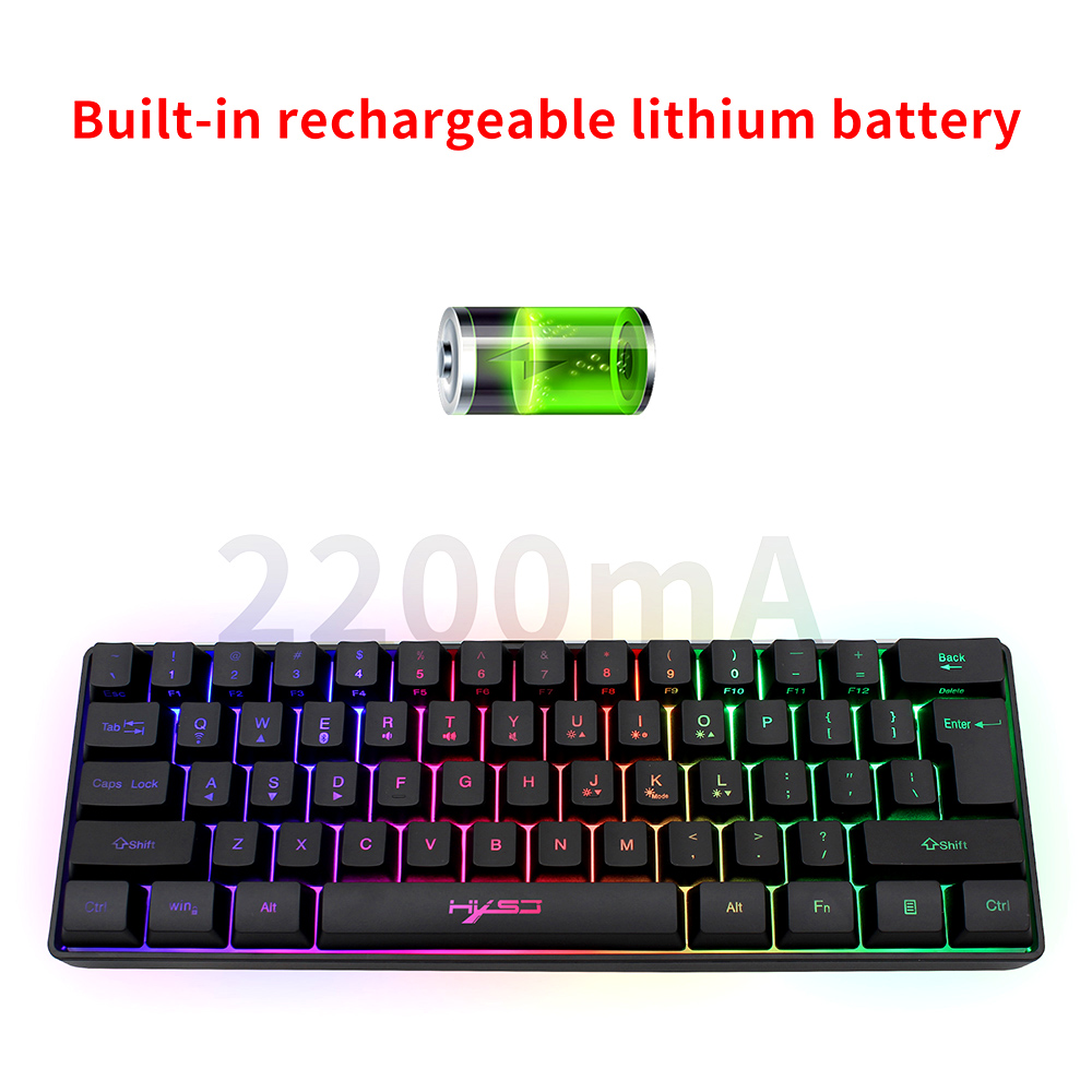 HXSJ L500 61-key Dual-mode Keyboard BT 5.0 Compact Keyboard 2.4G Wireless RGB Backlit Keyboard