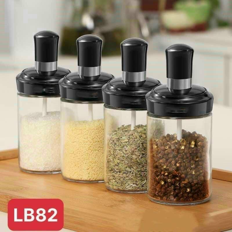 Hộp đựng gia vị thủy tinh kèm thìa