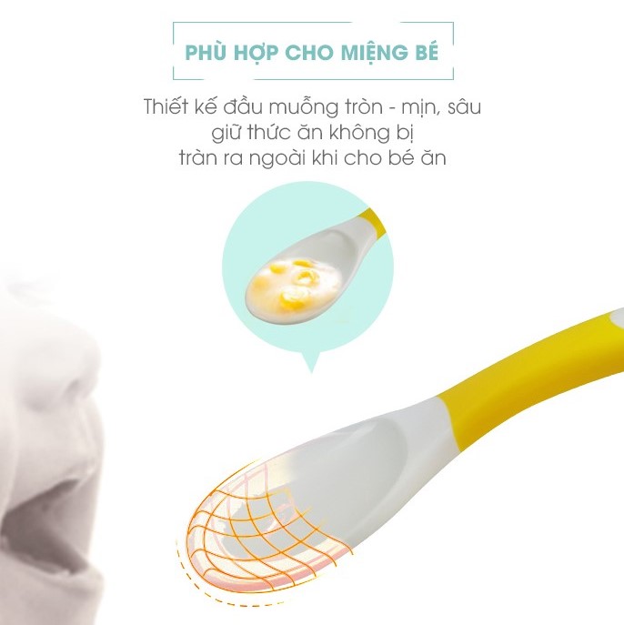 Muỗng tập ăn cho bé 6 tháng tuổi trở lên Piyo Piyo, tay cầm bọc nhựa dẻo chống trơn tuột