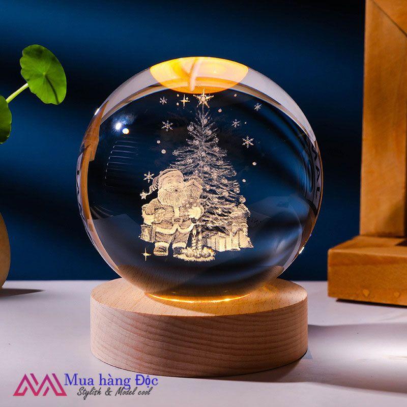 Bộ Quà Tặng Giáng Sinh 2022 Quả Cầu Pha Lê 3D LED Người Tuyết