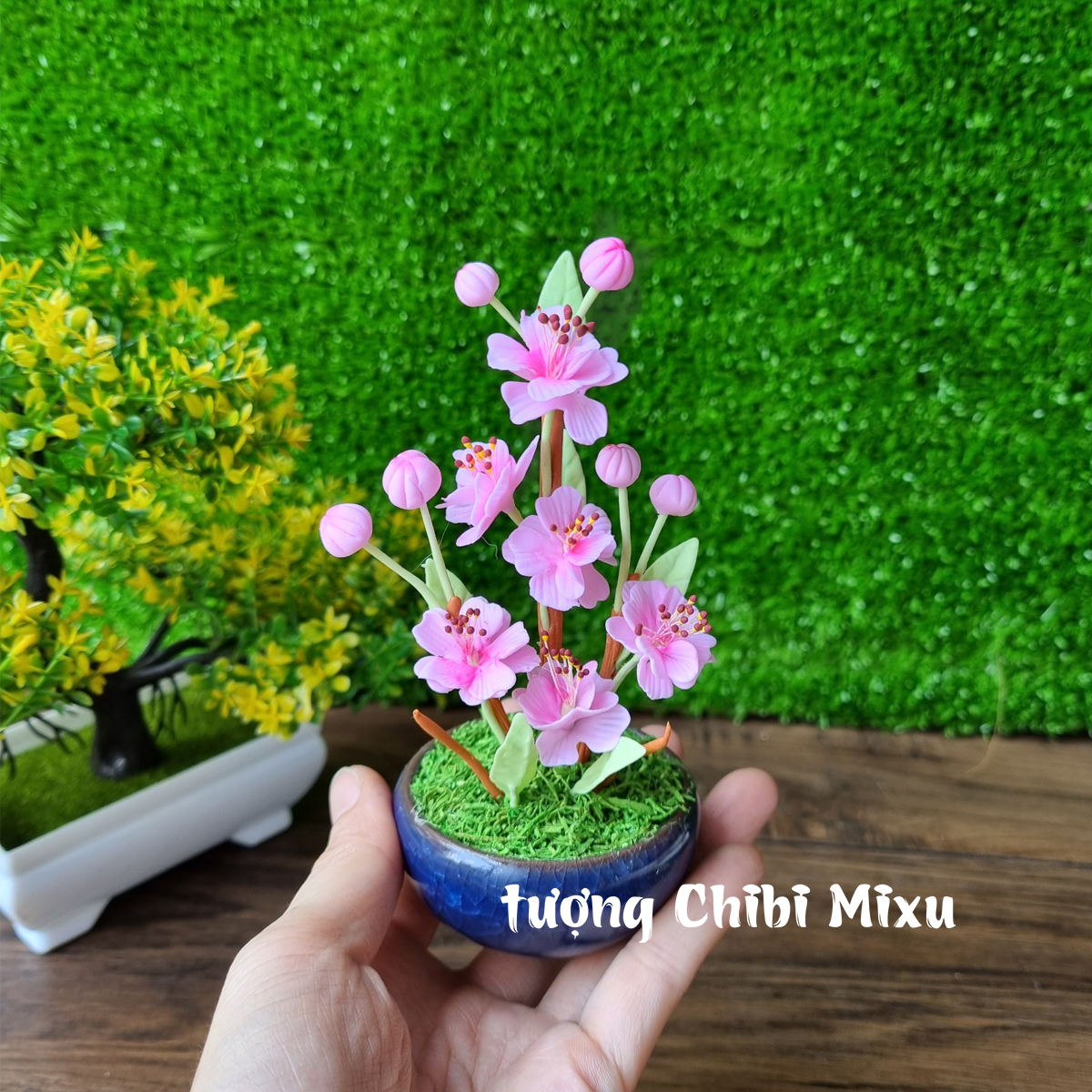 Chậu hoa Đào 10 cánh bằng đất sét Nhật