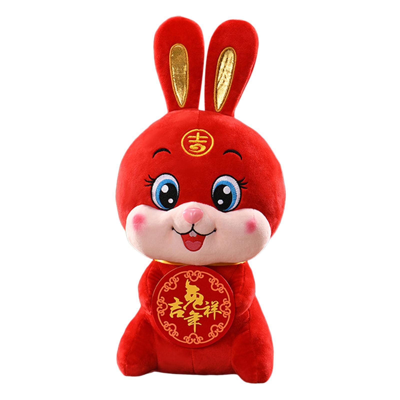 Chinese Rabbit Plush Toy Soft Stuffed Animal Doll for Table Office Decoration Souvenir Gift