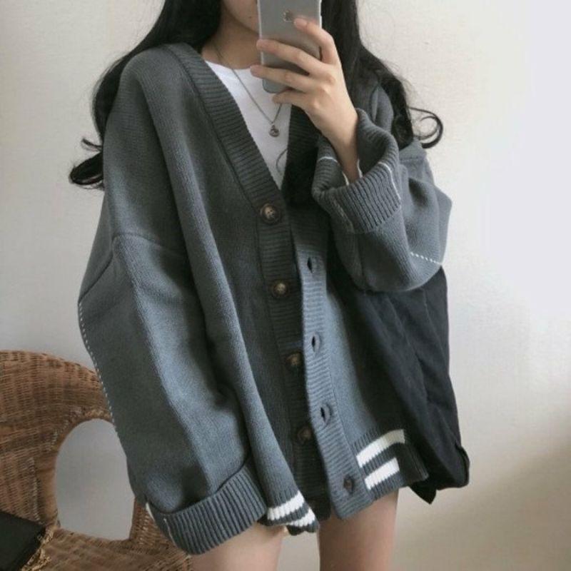 Áo khoác len Cardigan nữ thu đông áo len dệt kim phong cách retro Hàn Quốc