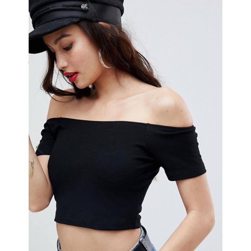 Áo croptop trễ hở vai tay cộc body chất thun đủ màu - by Sugargalz