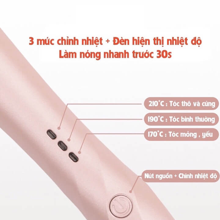 Máy uốn tóc xoăn tự động xoay 360 độ phủ gốm sứ trục 28mm, 3 mức chỉnh nhiệt an toàn
