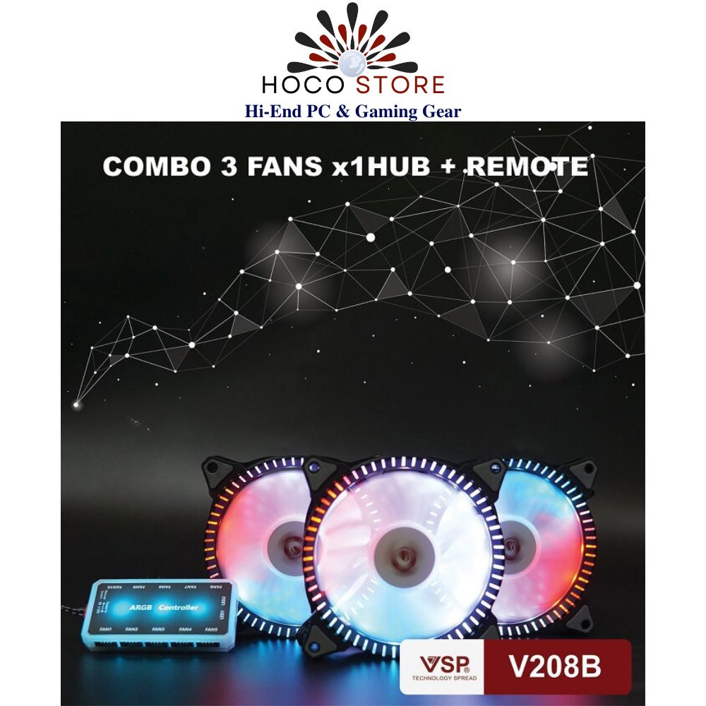 BỘ KIT 3 FAN V208B LED ARGB (1 HUP/ 1 REMOTE/ 3C FAN) - HÀng Chính HÃng
