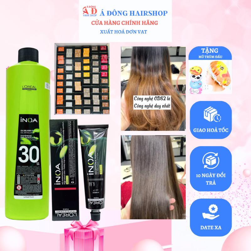 [+Tặng mũ Trùm] Thuốc nhuộm tóc cao cấp L'Oreal Inoa phủ bạc thời trang không mùi, không rát da đầu 60ml + Oxy