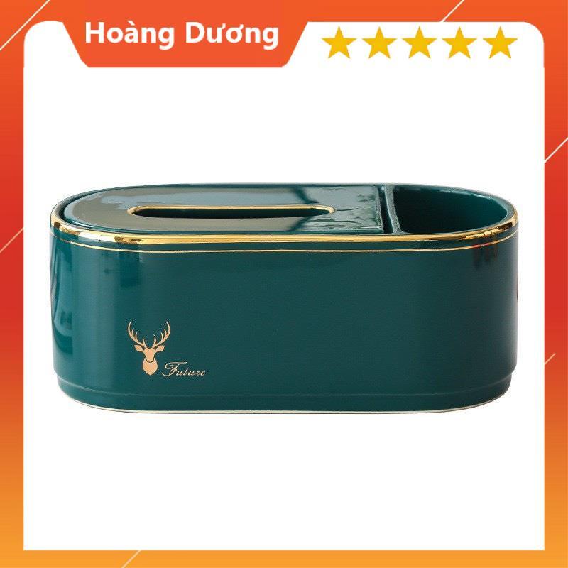 Hộp Đựng Giấy Ăn Đặt Bàn Gốm Sứ Xanh Ngọc Lục, Bản Cao Cấp. Phong Cách Bắc Âu Với Bộ Hươu Hoàng Gia