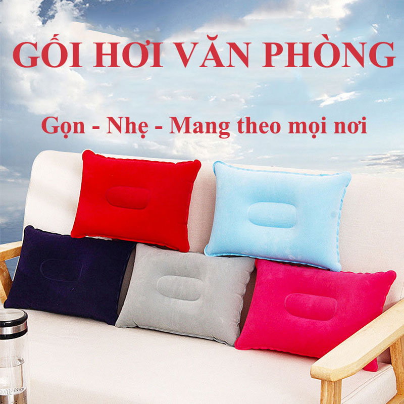 Gối hơi PVC màu trơn thiết kế siêu nhẹ tiện dụng khi đi du lịch