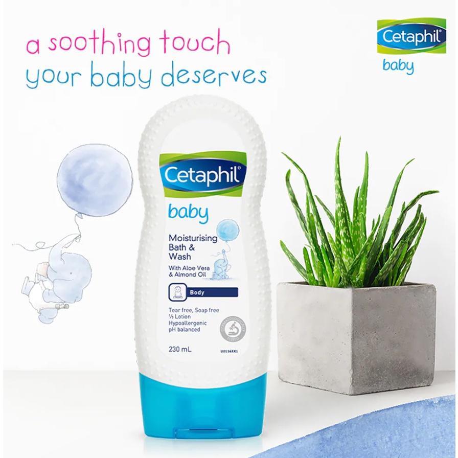 Sữa tắm gội em bé Cetaphil Baby Gentle Wash & Shampoo - Chiết xuất Lô Hội và Dầu Hạnh Nhân 230ml/chai