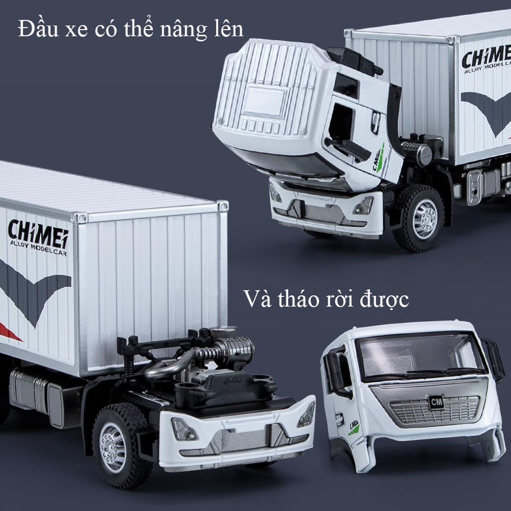 Đồ chơi xe container thành phố bằng hợp kim nguyên khối có nhạc đèn mở được cửa xe và thùng xe