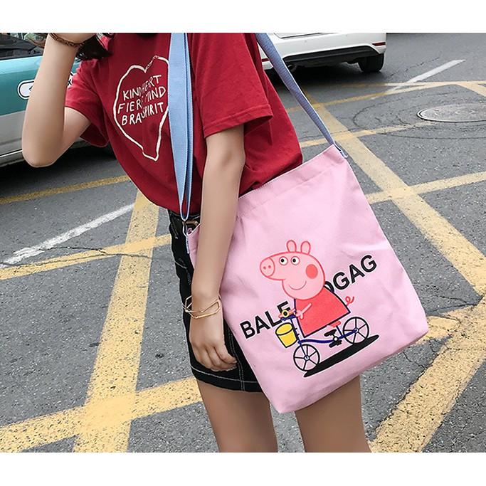 Túi vải tote ULZZANG hình heo Papa ngộ nghĩnh - LK521