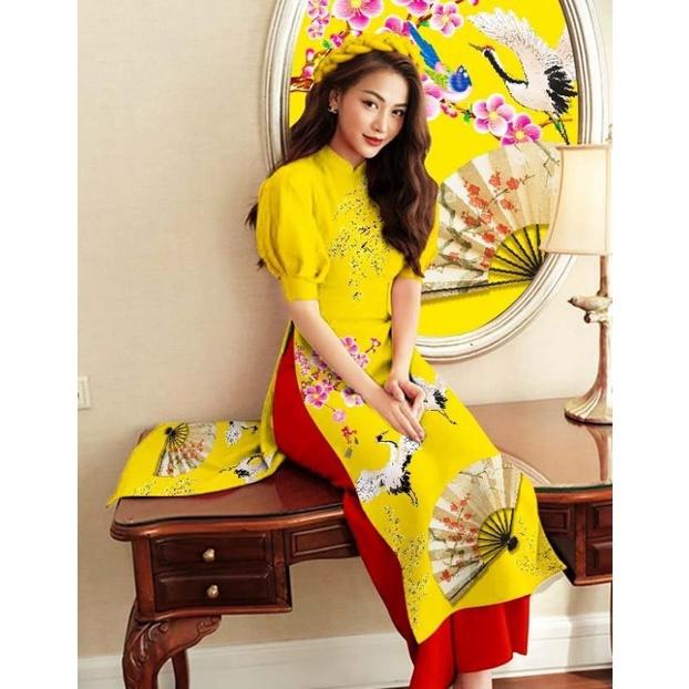 SÉT ÁO DÀI HỌA TIẾT QUẠT + QUẦN DÀI