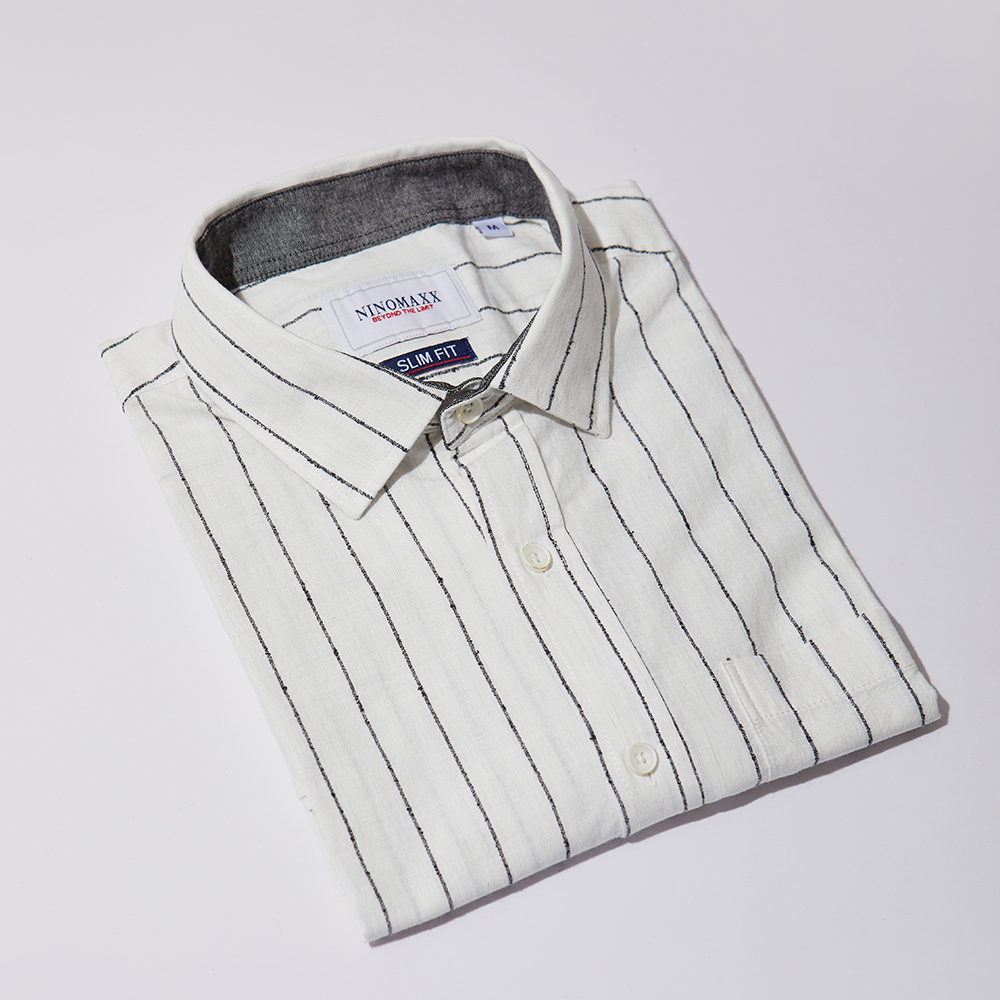 NINOMAXX Áo sơ mi Nam kẻ sọc tay ngắn form slim Fit 2101004