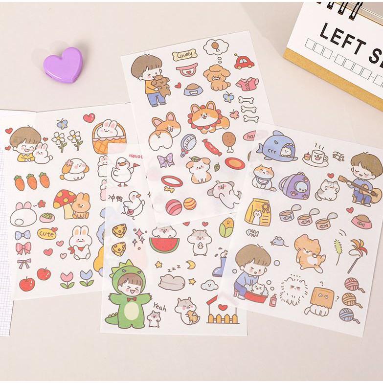 Bộ 4 Miếng Dán Hoạt Hình Đáng Yêu Dùng Trang Trí Sổ Lưu Niệm E124