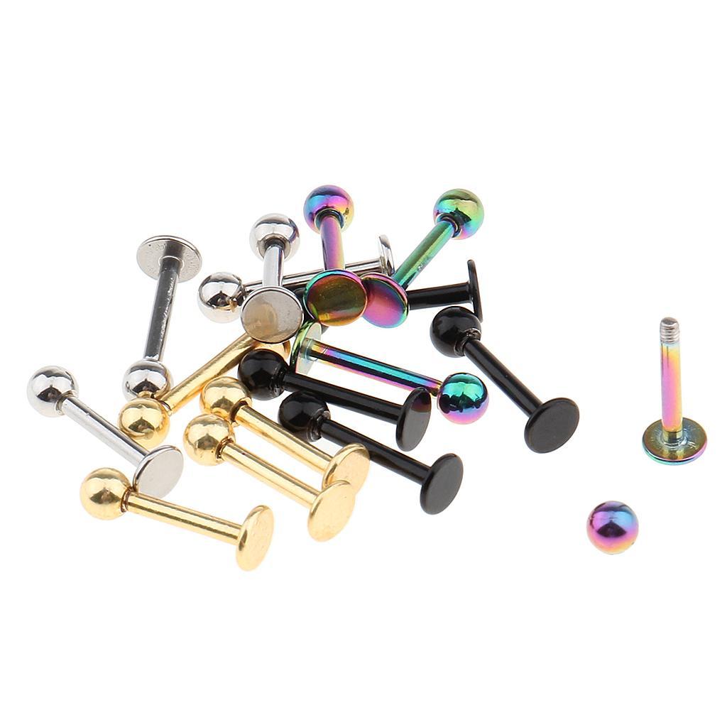 4-7pack 16Pcs 18G Stainless Steel Lip Ring Chin Bars Earring Stud Piercing