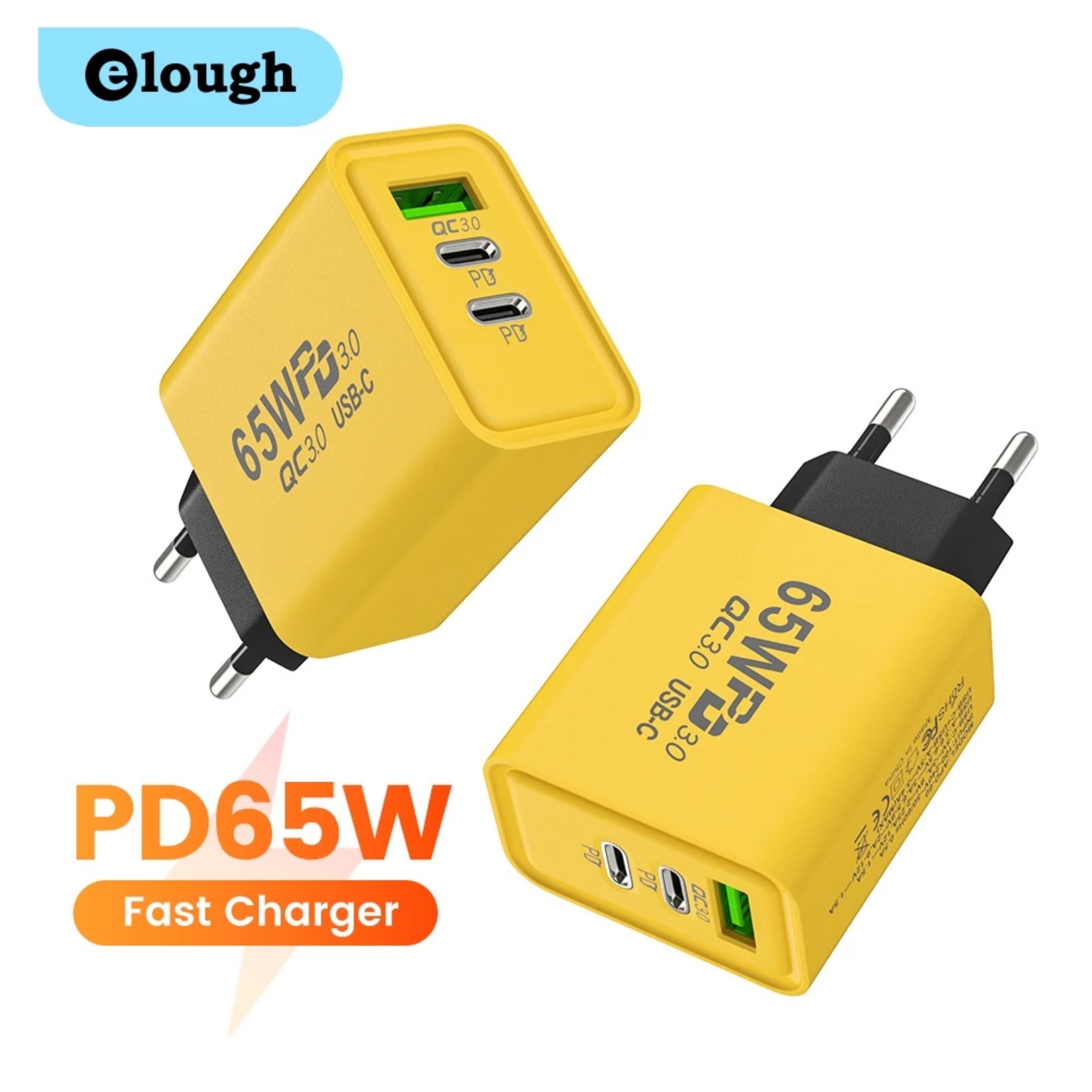 Củ sạc nhanh Elough PD65W cho điện thoại, máy tính bảng gồm 1 cổng USB-A 3.0 và 1 cổng Type-C, hàng nhập khẩu