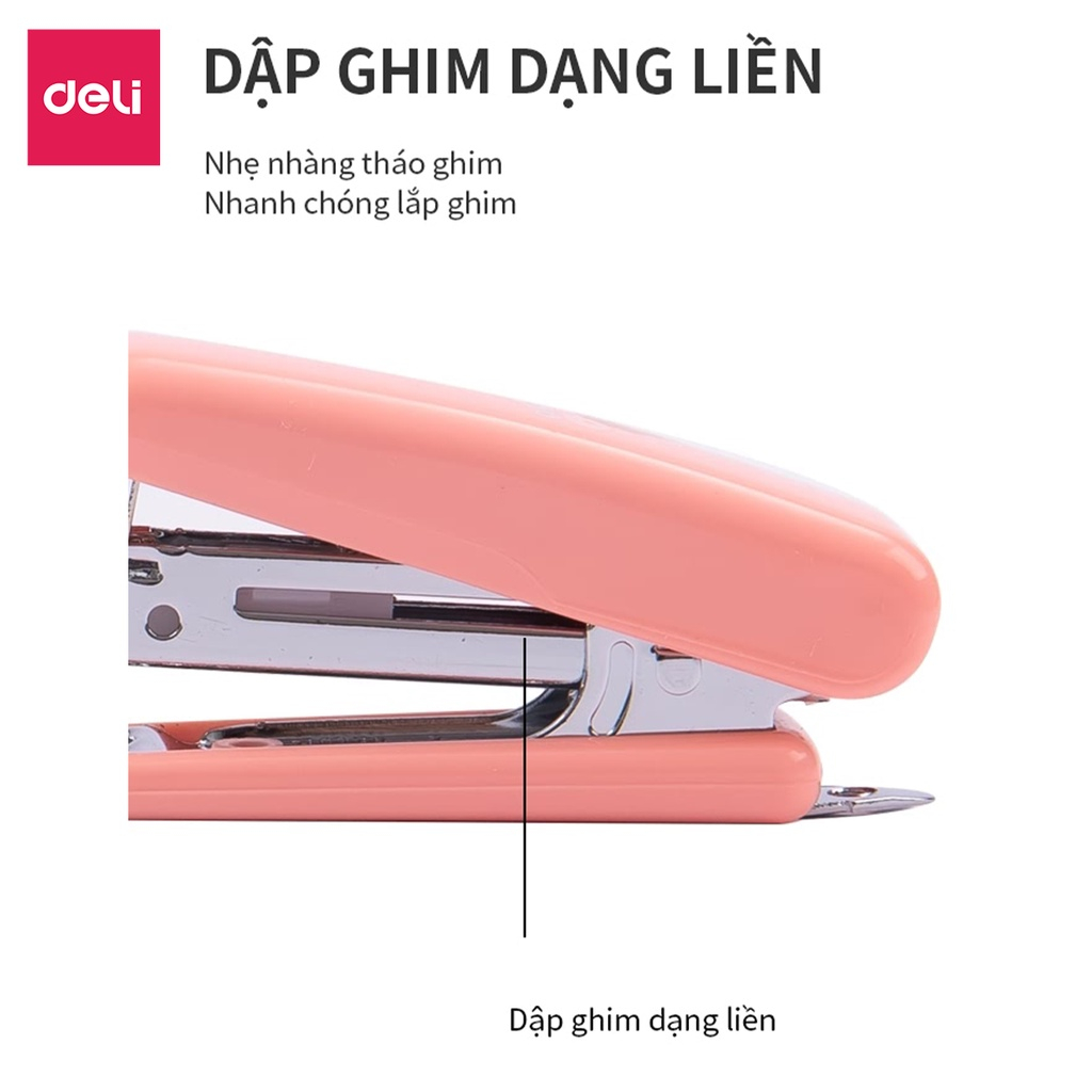 Dập ghim 10 Deli - Kèm 1000 ghim - Xanh, vàng, trắng, hồng - 1 cái E0254