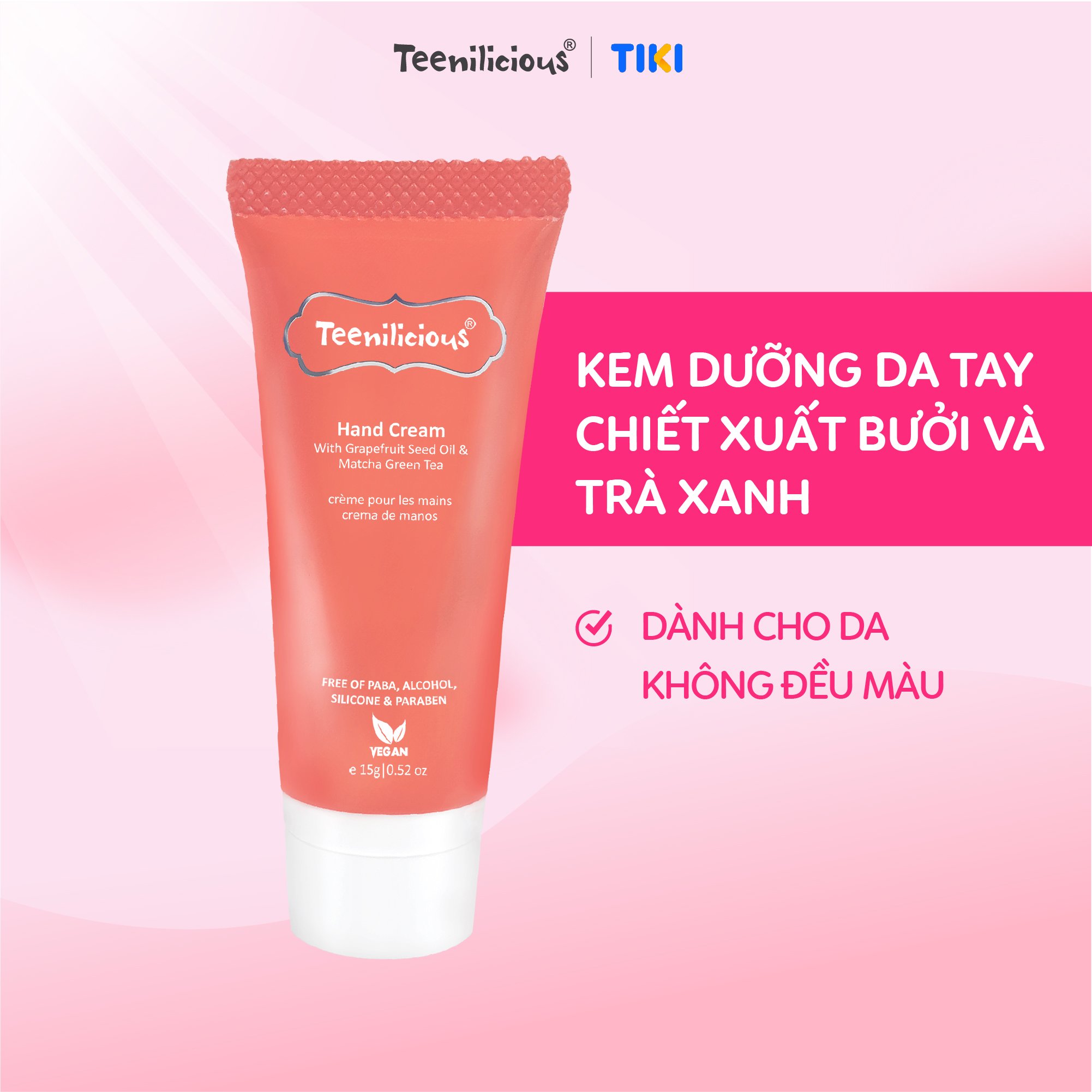 [Mini Size] Kem Dưỡng Da Tay Chiết Xuất Bưởi Và Trà Xanh Teenilicious Hand Cream With Grapefruit Seed Oil &amp; Matcha Green Tea 15g - Dưỡng Ẩm Chuyên Sâu, Mềm Mại, Phù Hợp Mọi Loại Da