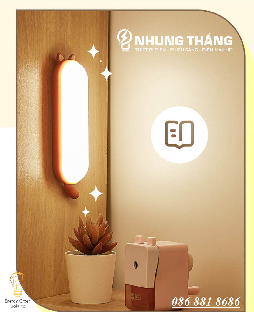 Đèn Led Dán Tủ Mèo Siêu Dễ Thương WH-B19 - Đọc Sách , Học Bài , Làm Việc - Dán Tường , Dán Tủ - Pin Sạc Tích Điện - Dung Lượng Pin Lớn