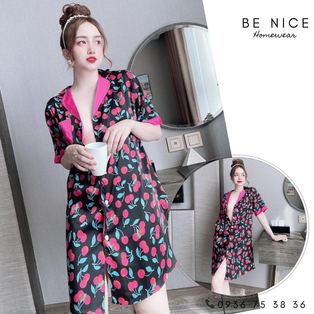 Váy lụa cổ bẻ với nhiều họa tiết xinh xắn cho nàng nhà Be Nice Homewear