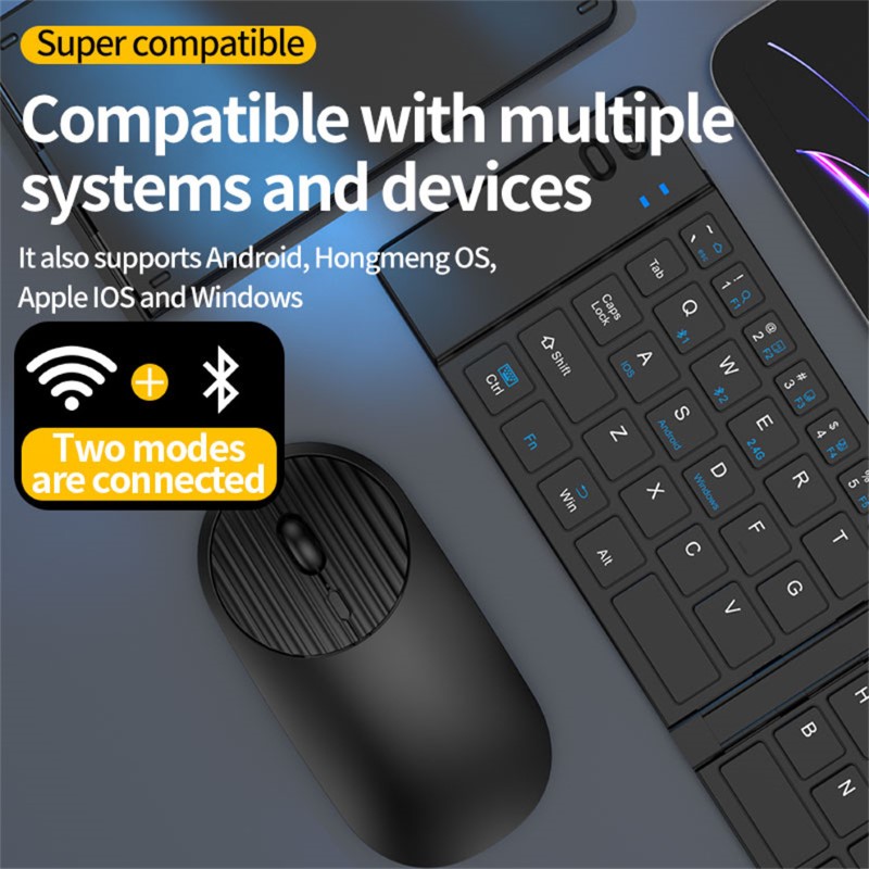 Bộ Bàn phím chuột mini Gấp gọn không dây Z219 kết nối bluetooth 5.2 + 3.0 + Usb wireless 2.4g hàng nhập khẩu