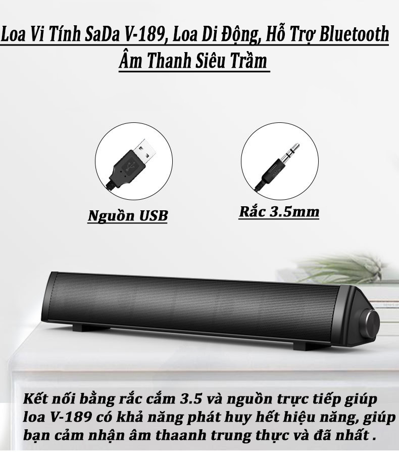 Hàng Chính Hãng - Loa SADA V-189, Hỗ Trợ Bluetooth 5.0, Công Suất Lớn