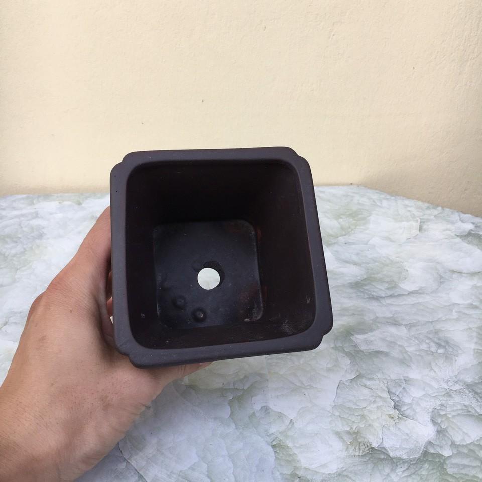 Chậu bonsai Vuông khắc mini đất nung gốm Bát tràng 1 size BM-101