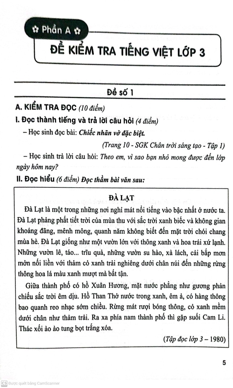 Bộ Đề Kiểm Tra Môn Tiếng Việt Lớp 3 ( Dùng Kèm SGK Chân trời sáng tạo )