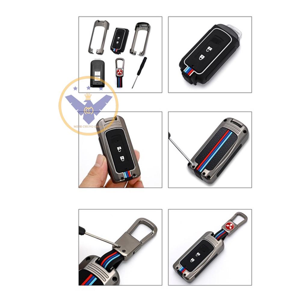 Ốp chìa khóa titan cao cấp xe Mitsubishi Xpander, Attrage, Mirage, Outlander 2 nút bấm - kèm móc khóa