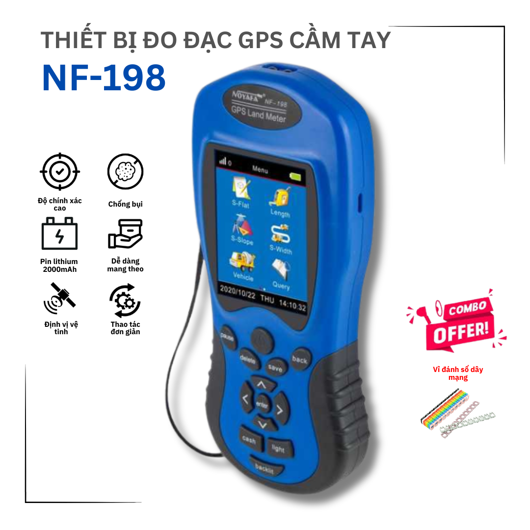 Thiết bị đo đạc GPS NF-198: Độ chính xác cao, màn hình màu lớn, tính năng đo diện tích và chiều dài đa dạng, tích hợp Maps, sử dụng trong môi trường tối và pin sạc lithium bền bỉ – giải pháp toàn diện cho đo lường đất đai - Hàng Nhập Khẩu