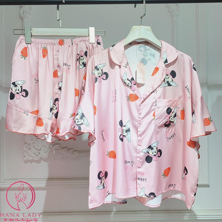 Đồ ngủ pijama lụa nữ họa tiết hoạt hình cánh tiên cao cấp PJ434