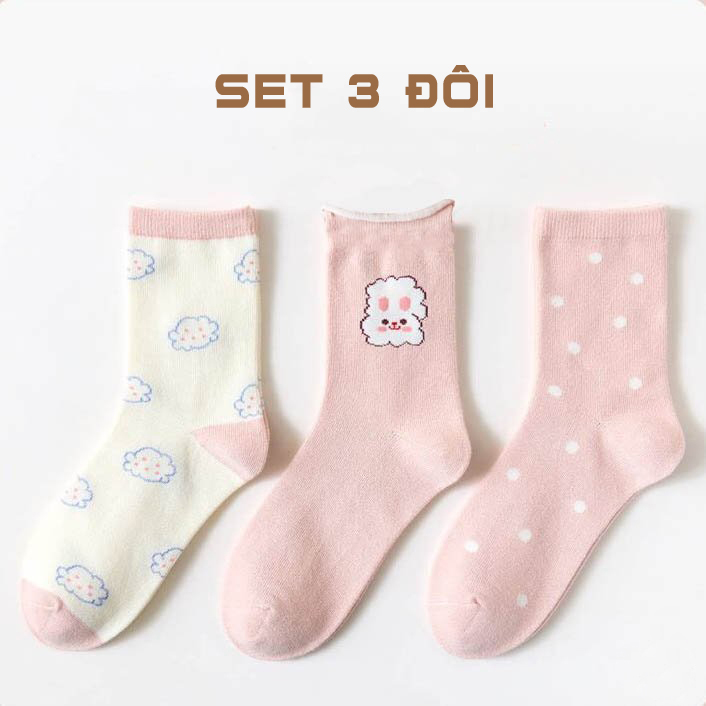 Tất cổ cao phong cách Hàn Quốc dễ thương, set 3 đôi vớ cao cute Yinxx TV02