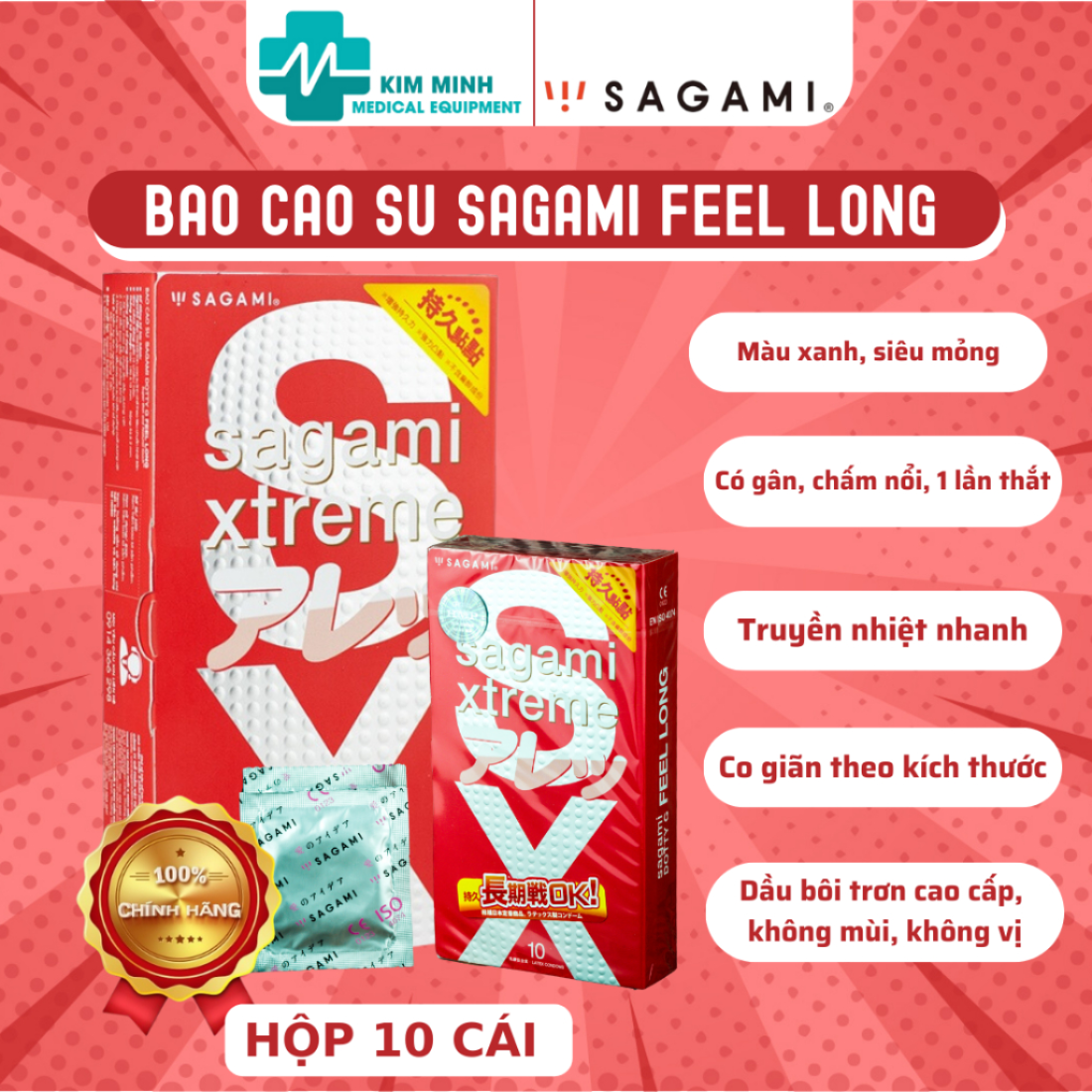 Bao cao su Sagami Dotty G Mint Feel Long gai nhỏ hộp 10 chiếc (BCS Sagami Feel Long)