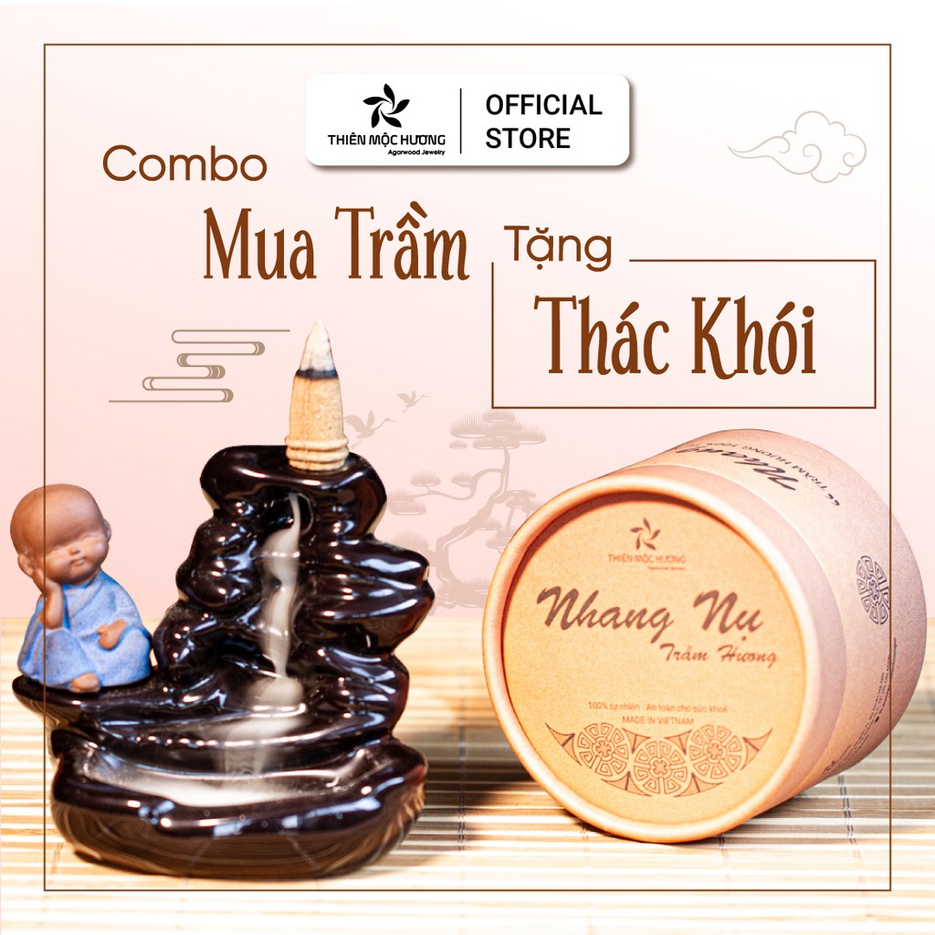 Nhang Nụ Trầm Hương Loại 12 Năm tích trầm - Tặng kèm thác khói xông nhà - Thơm lâu, mùi dễ chịu, an toàn sức khỏe - Thiên Mộc Hương