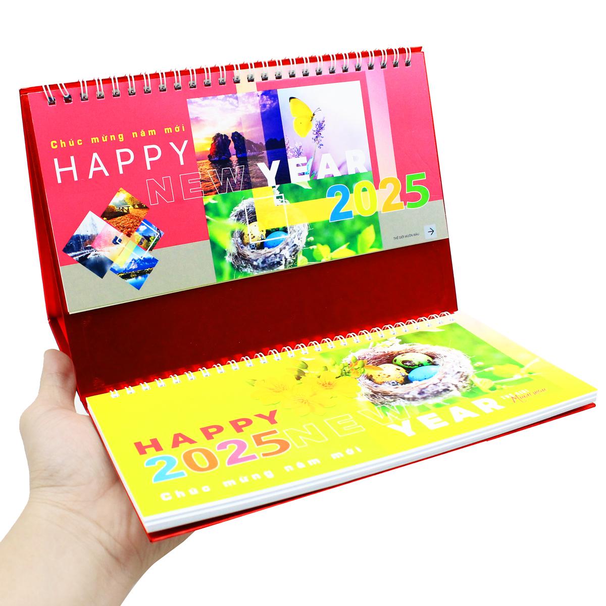 Lịch Bàn 2025 Có Note - Thế Giới Muôn Màu - Văn Lang VL-LB12 - Đế Màu Đỏ