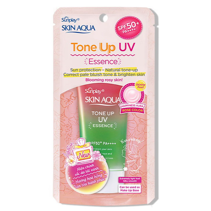 Tinh Chất Chống Nắng Nâng Tông Dành Cho Da Khô/Thường Sunplay Skin Aqua Tone Up UV Essence Happiness Aura (Rose) (Cho Da Sáng Hồng, Khuyết Điểm Xanh) (50g)