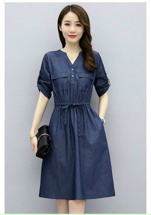 ĐẦM JEAN NGỰC PHỐI TÚI EO RÚT D792
